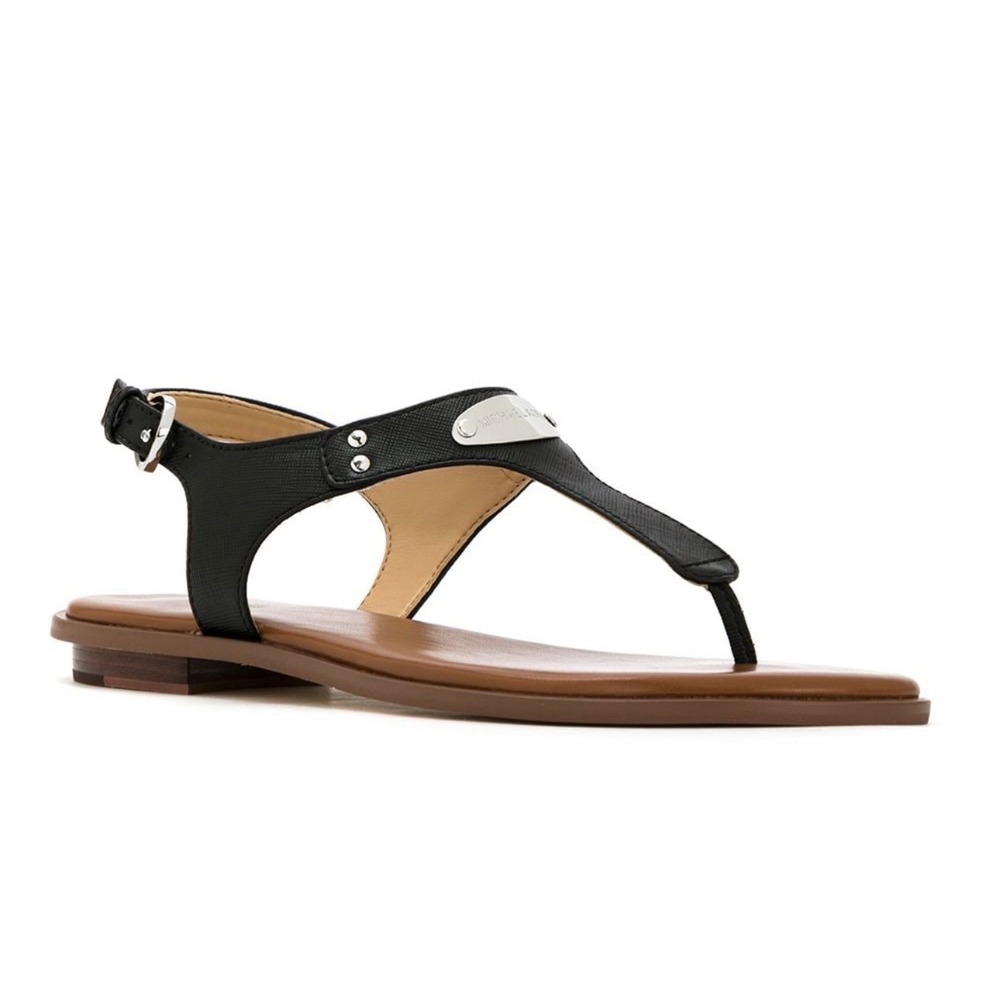 MICHAEL Michael Kors MK Plate thong sandals with a silver-tone logo plaque 8.5 - Picture 2 of 10